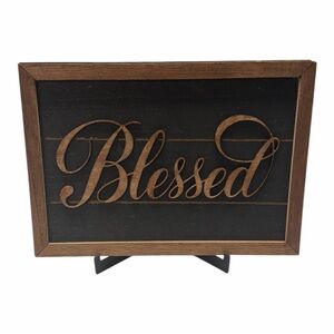 Blessed Wooden Farmhouse Style Sign - Black & Brown with easel
